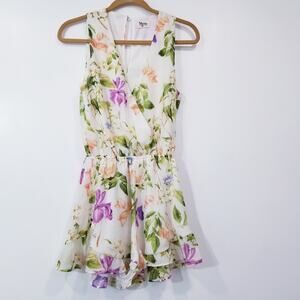 Show me your MUMU Multicolor Floral Print Ruffle Romper Sleeveless V-Neckline